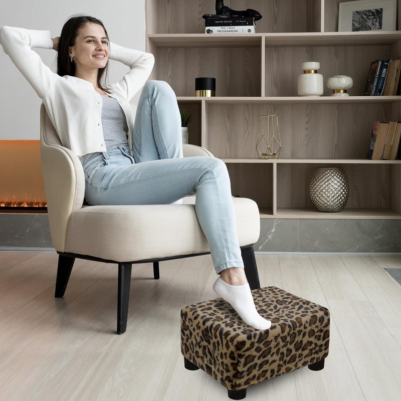 CAROLMADE  pouf صغير مع أرجل تحت المكتب لراحة القدمين لغرفة المعيشة وغرفة النوم والمكتب، فرو صناعي بني - Image 4